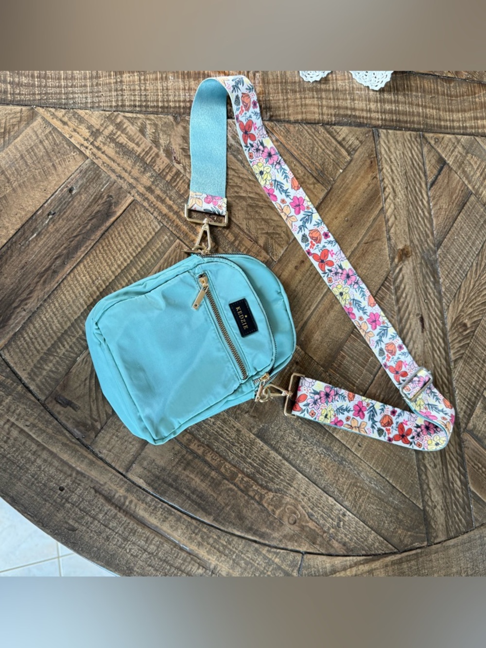 Kedzie Mint Crossbody Bag with Floral Strap - Picture 4 of 10